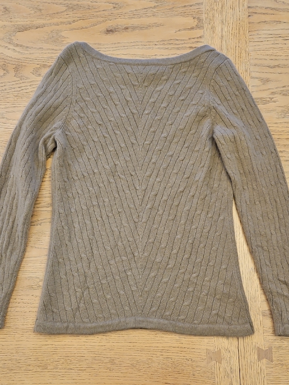 Saks Fifth Avenue Cashmere Taupe Cable Boat Neck Sweater- XL